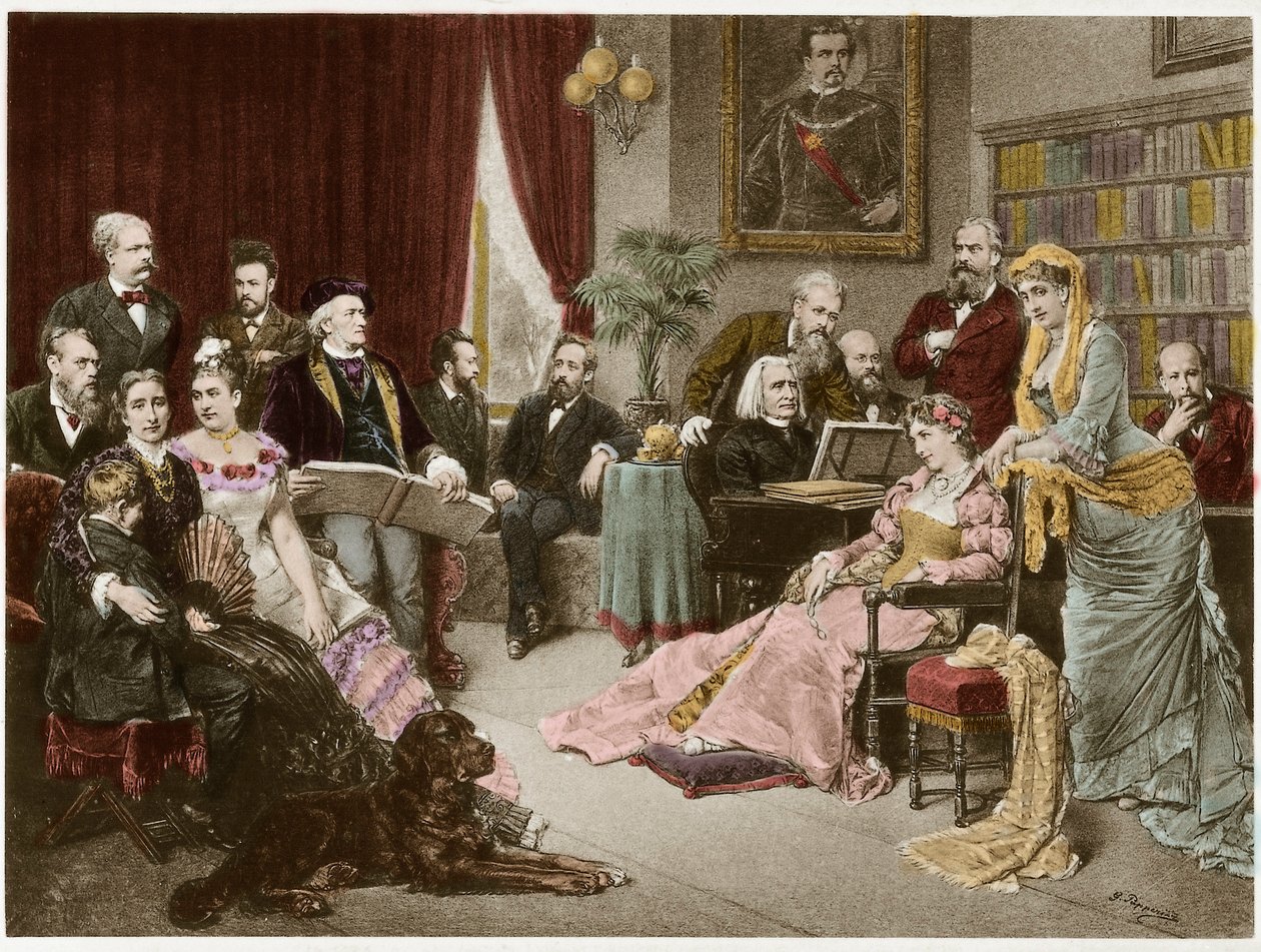 Richard Wagner och Liszt i Bayreuth med Cosima och Siegfried - efter Fritz Georg Papperitz av Friedrich Georg Papperitz