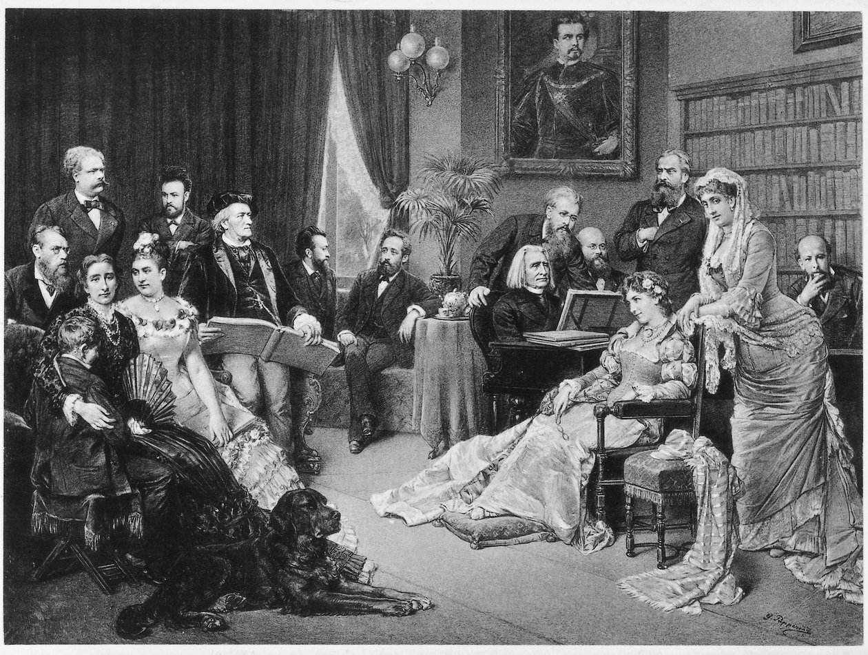 Richard Wagner och Liszt i Bayreuth med Cosima och Siegfried - efter Fritz Georg Papperitz av Friedrich Georg Papperitz