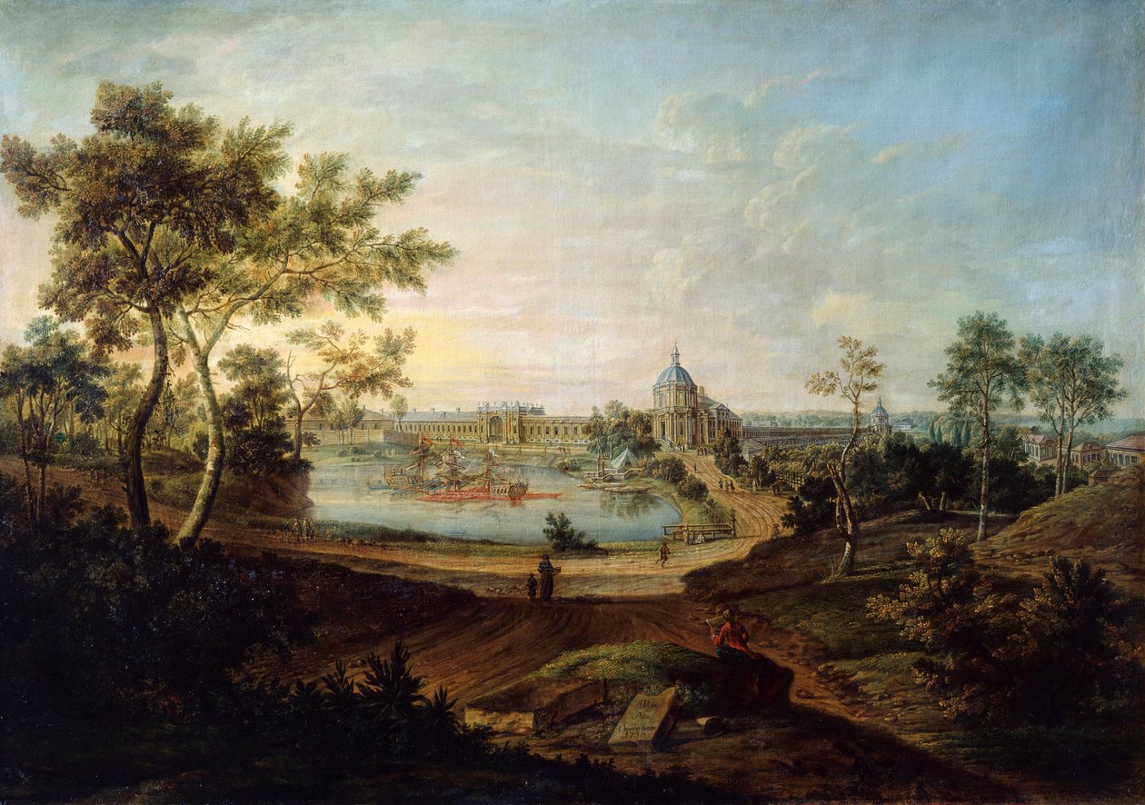 Utsikt över det stora palatset i Oranienbaum, 1758. av Friedrich Hartmann Barisien