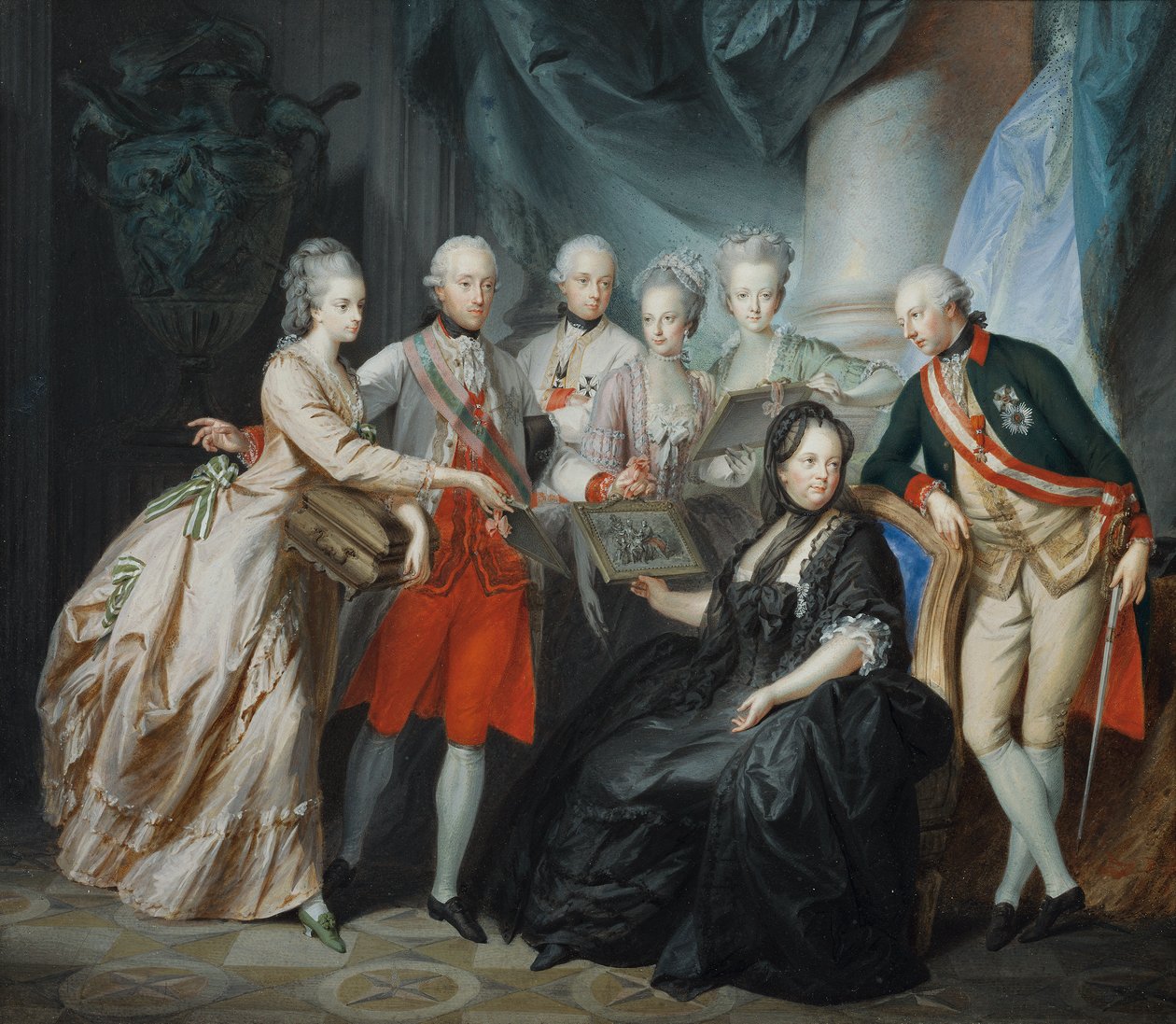 Ärkehertiginnan Marie Christine och hertig Albert av Sachsen Teschen presenterar familjen bilder på sina släktingar i Italien av Friedrich Heinrich Fuger