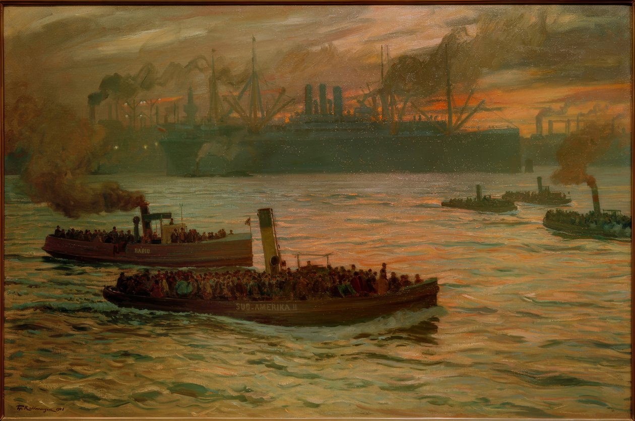 Avslutstid. I hamnen i Hamburg av Friedrich Kallmorgen