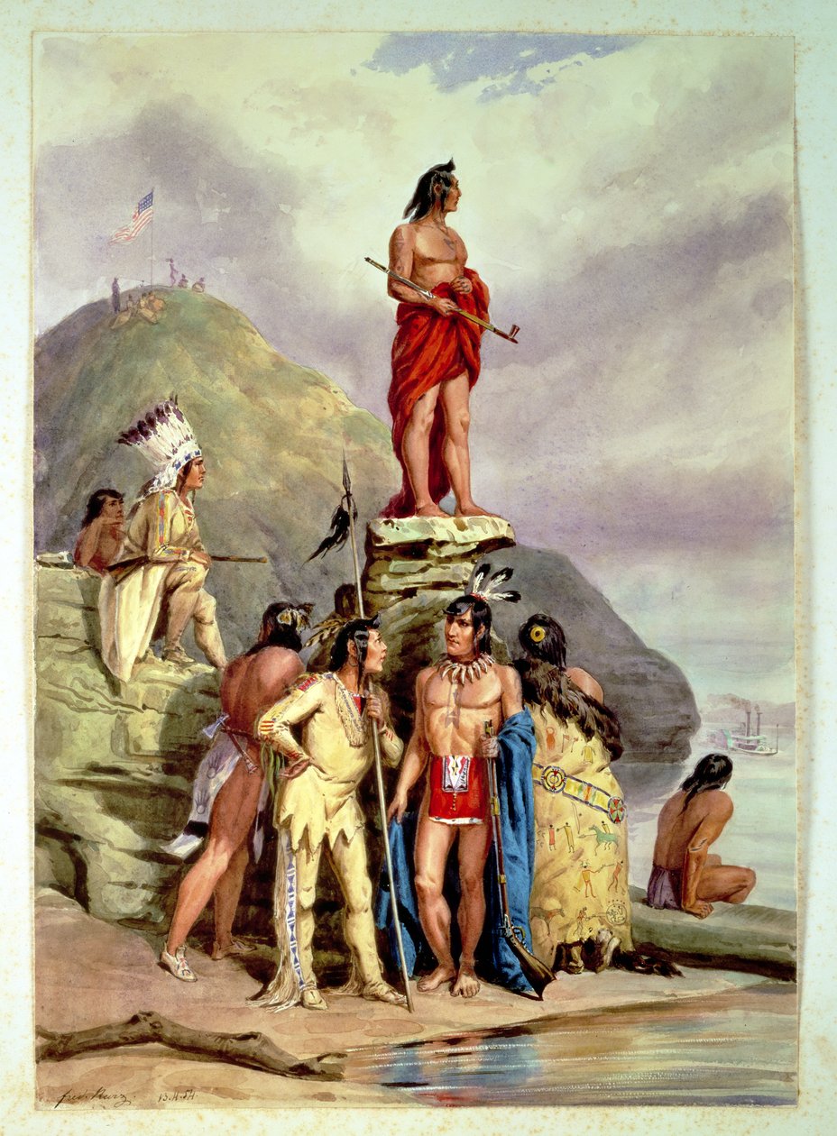 Grupp indianer på en flodstrand, 1854 av Friedrich Kurz