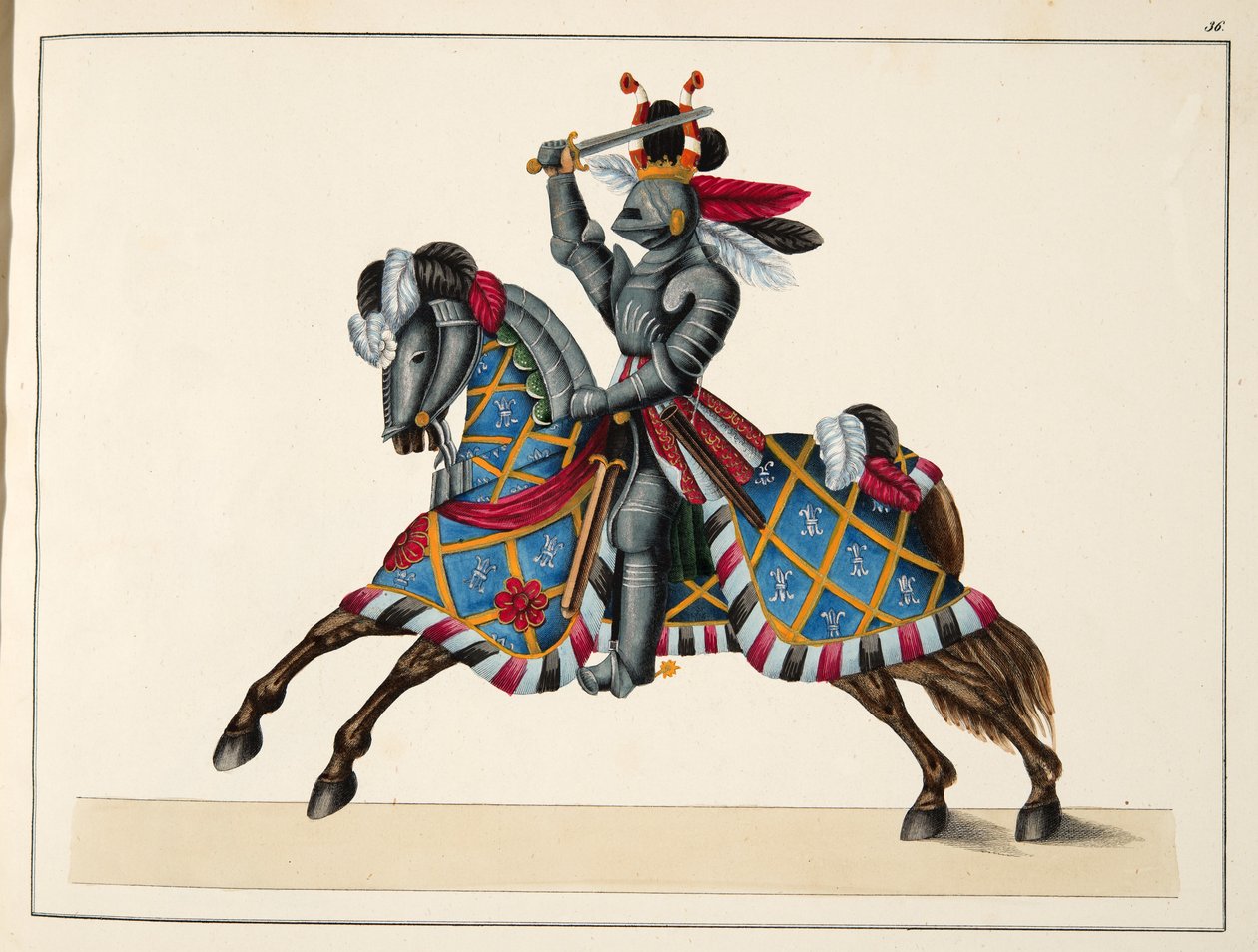 En riddare i en turnering, platta från "A History of the Development and Customs of Chivalry", av Dr. Franz Kottenkamp, utgiven av Carl Hoffmann, 1842. av Friedrich Martin von Reibisch