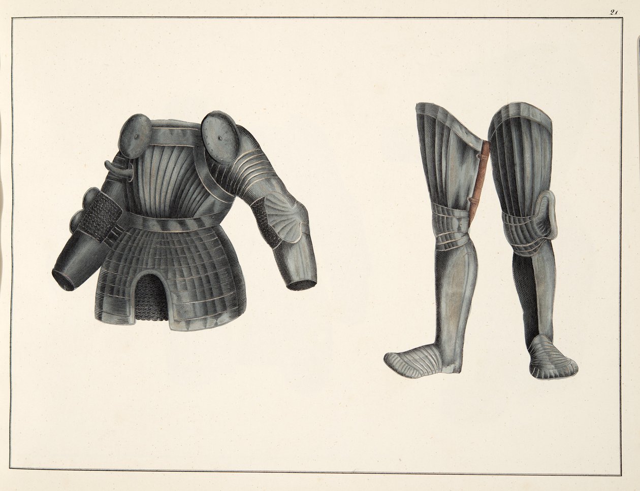 Pansar, plåt från A History of the Development and Customs of Chivalry, av Dr Franz Kottenkamp, utgiven av Carl Hoffmann, 1842 av Friedrich Martin von Reibisch
