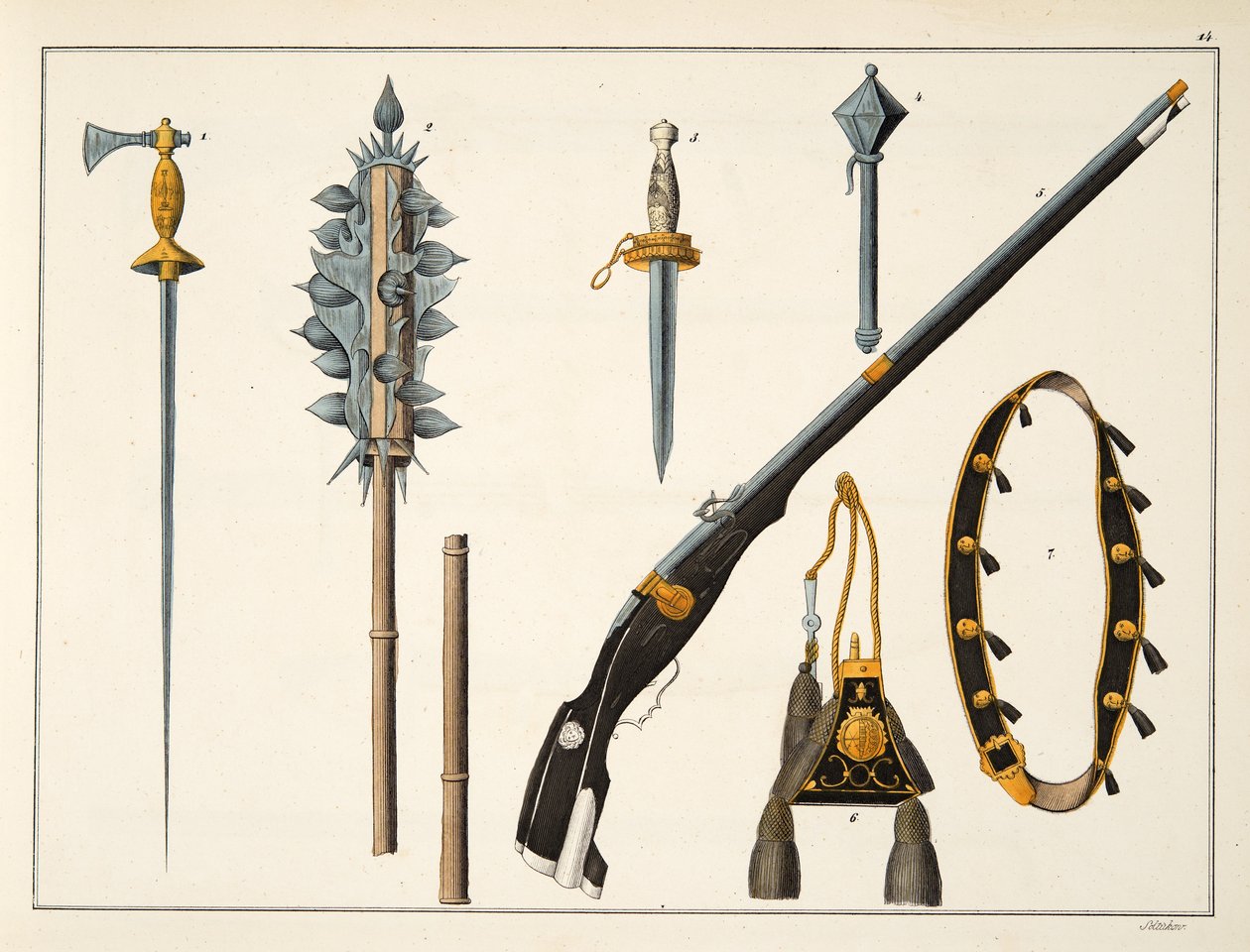 Vapen inklusive en musköt, ca 1400, skylt från 