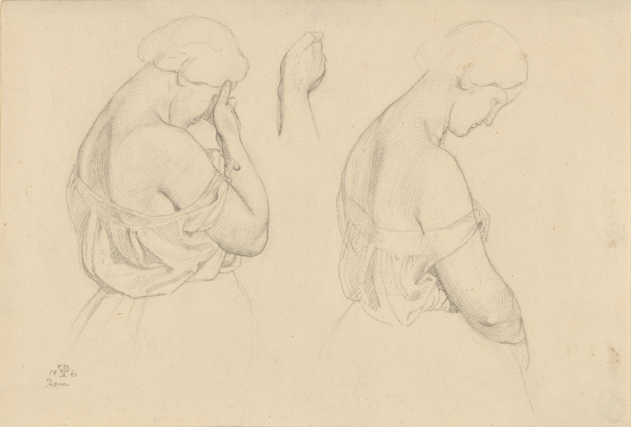 Två kvinnofigurer i halvfigur och en studie av en hand av Friedrich Preller