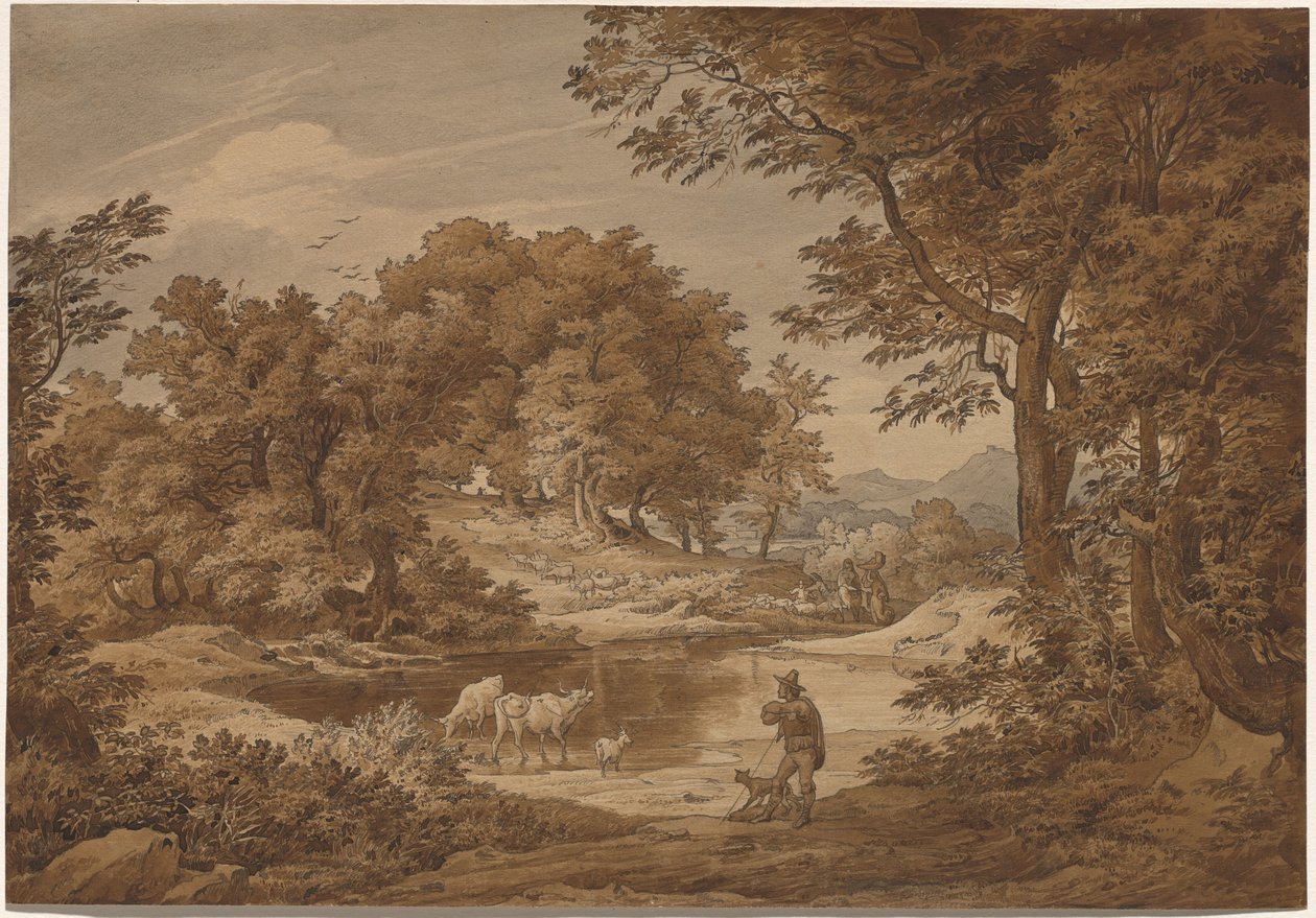 Ett italienskt landskap med herdar av Friedrich Preller the Elder
