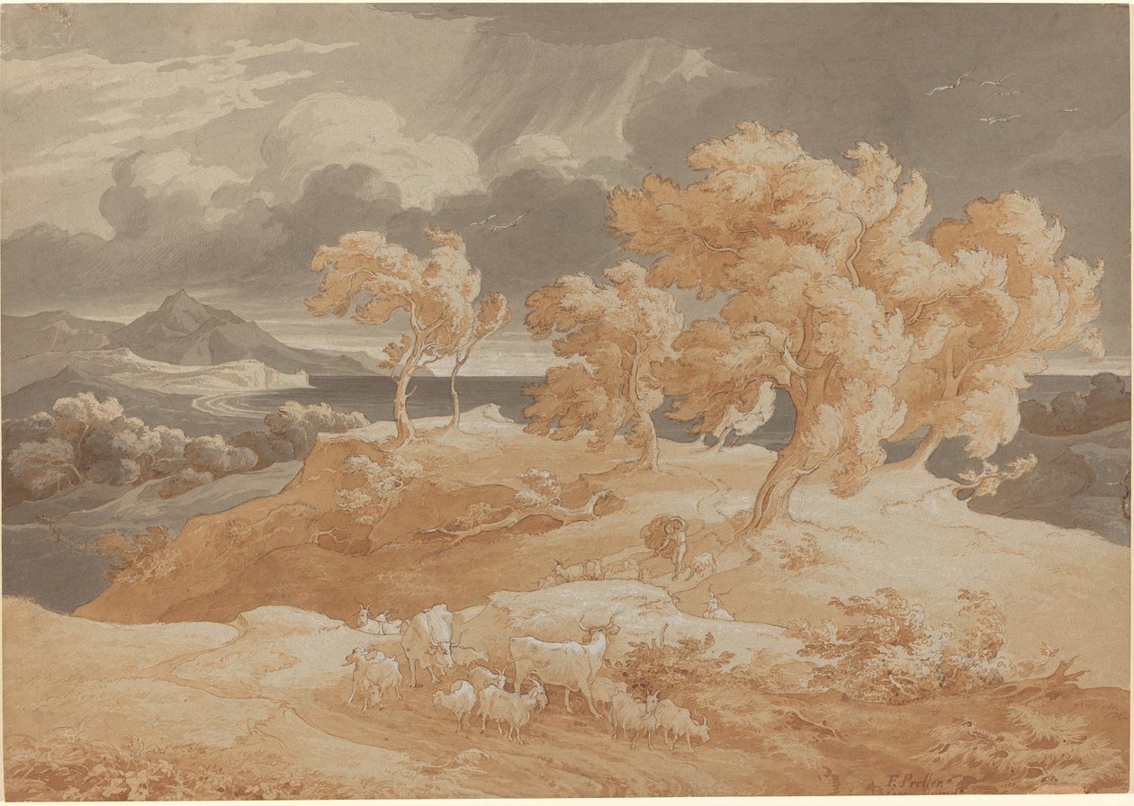 Italienskt kustlandskap med åskväder av Friedrich Preller the Elder