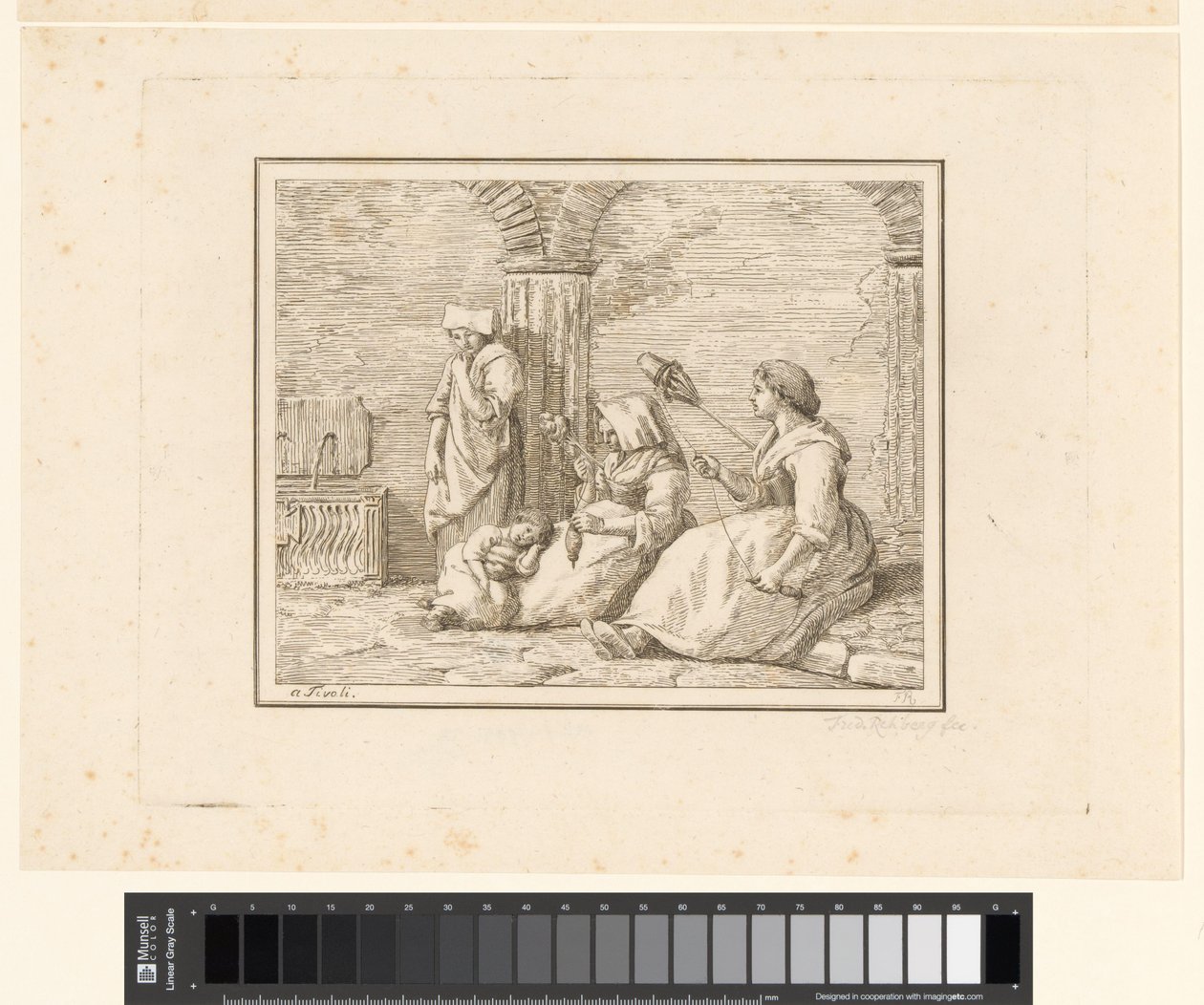 spinnande kvinnor Scener från vardagen i Italien (serietitel) Figur prese dal vero (serietitel på objekt) av Friedrich Rehberg