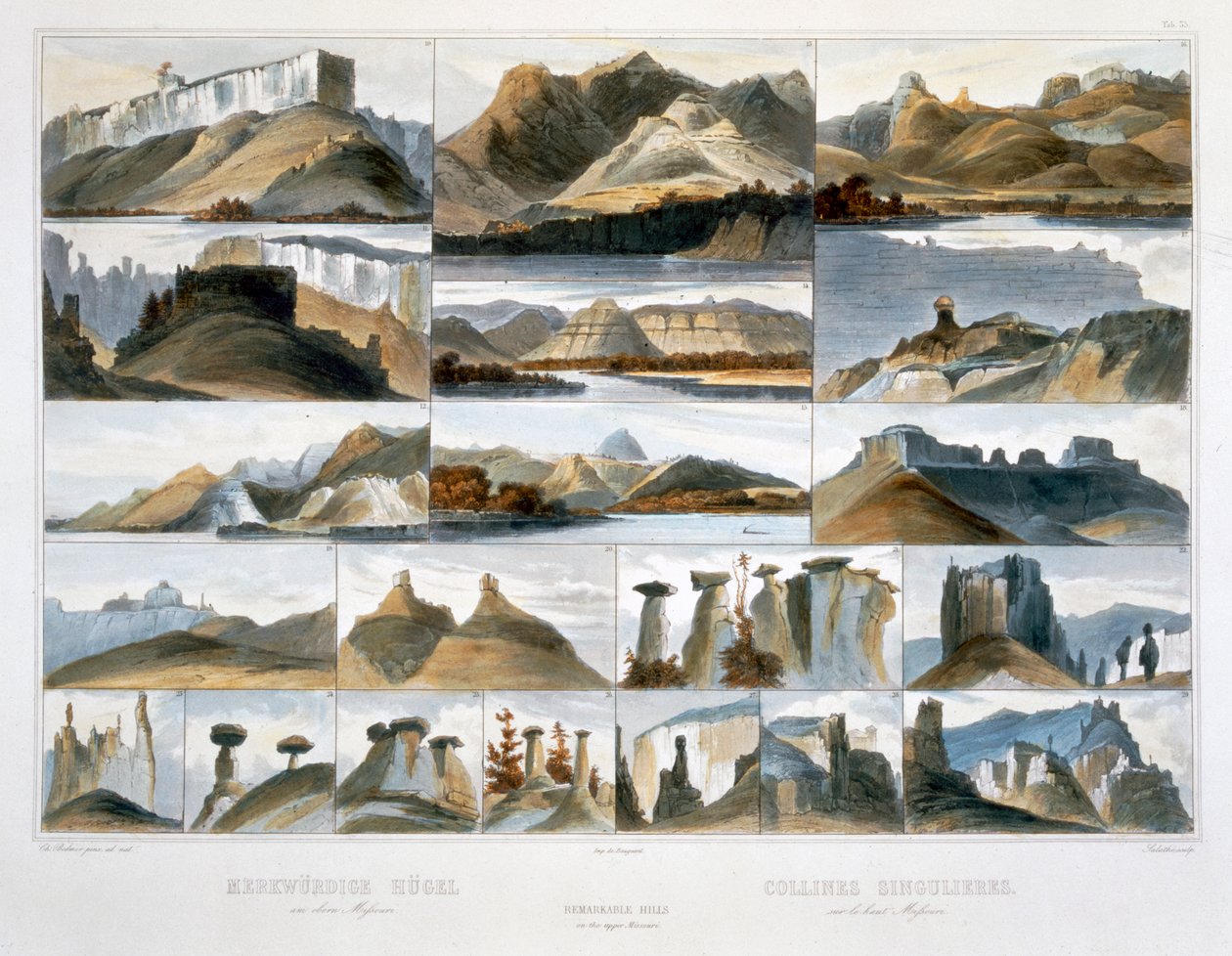 "Remarkable Hills on the Upper Missouri", 1844 av Friedrich Salathé