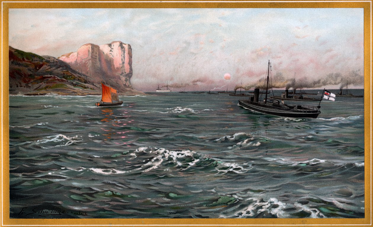 Imperial Navy Bliz med torpedbåtsdivisioner nära Stubbenkammer av Friedrich Schwinge, nr10 från G. Wislicenus, Our Navy. av Friedrich Schwinge