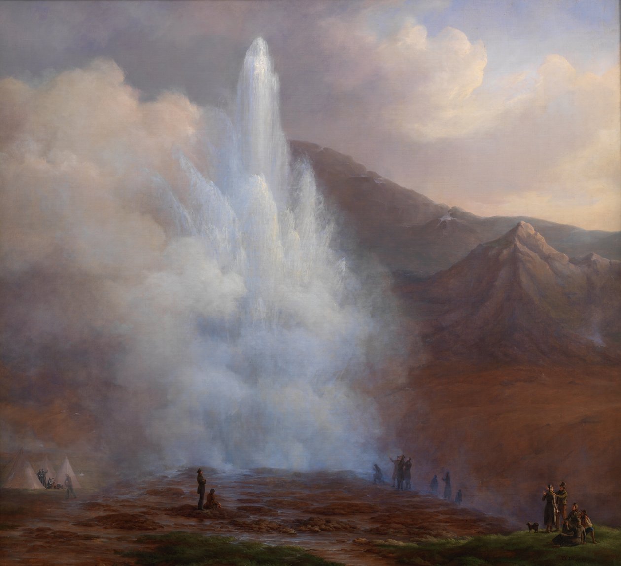 Utbrottet av den stora gejsern på Island 1834 av Friedrich Theodore Kloss