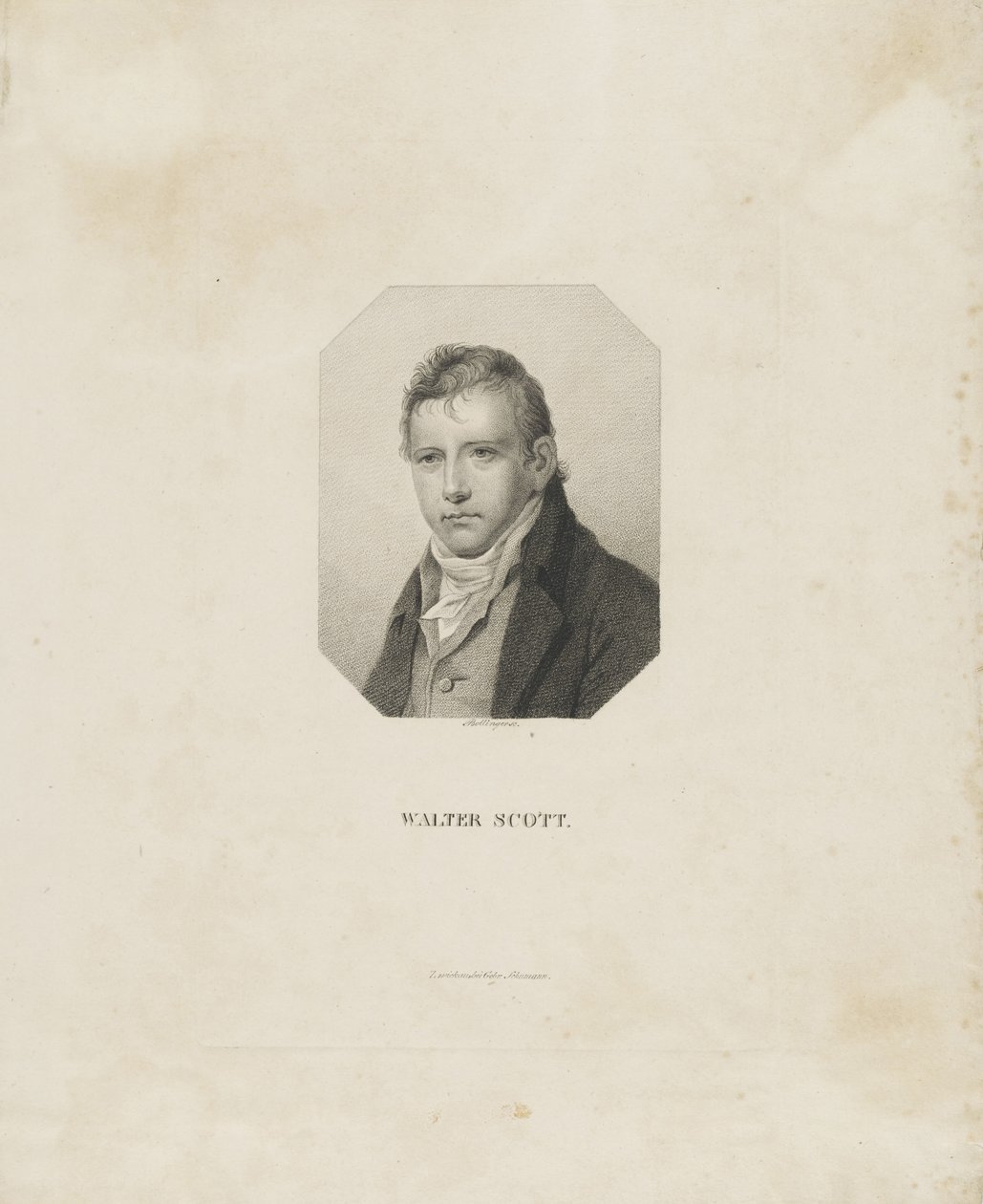 Porträtt av den historiska romanförfattaren och poeten Sir Walter Scott 1771-1832, ca 1825. av Friedrich Wilhelm Bollinger
