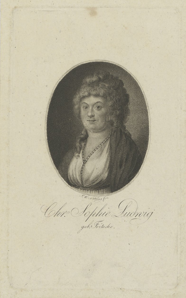 Porträtt av författaren Christiane Sophie Ludwig, född Fritsche 1764-1815, ca. 1810 av Friedrich Wilhelm Nettling