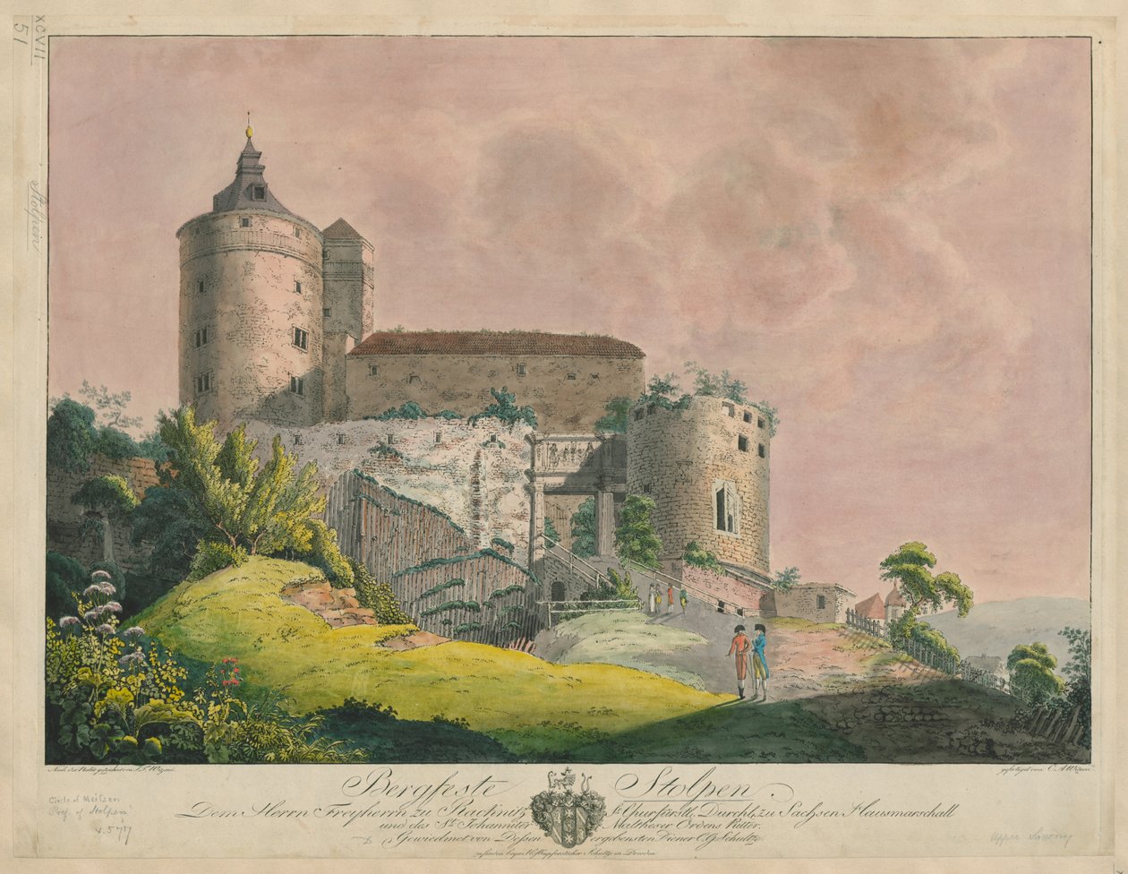 Bergfeste Stolpen, c.1800 (coloured engraving) av Friedrich or Johann Friedrich Wizani