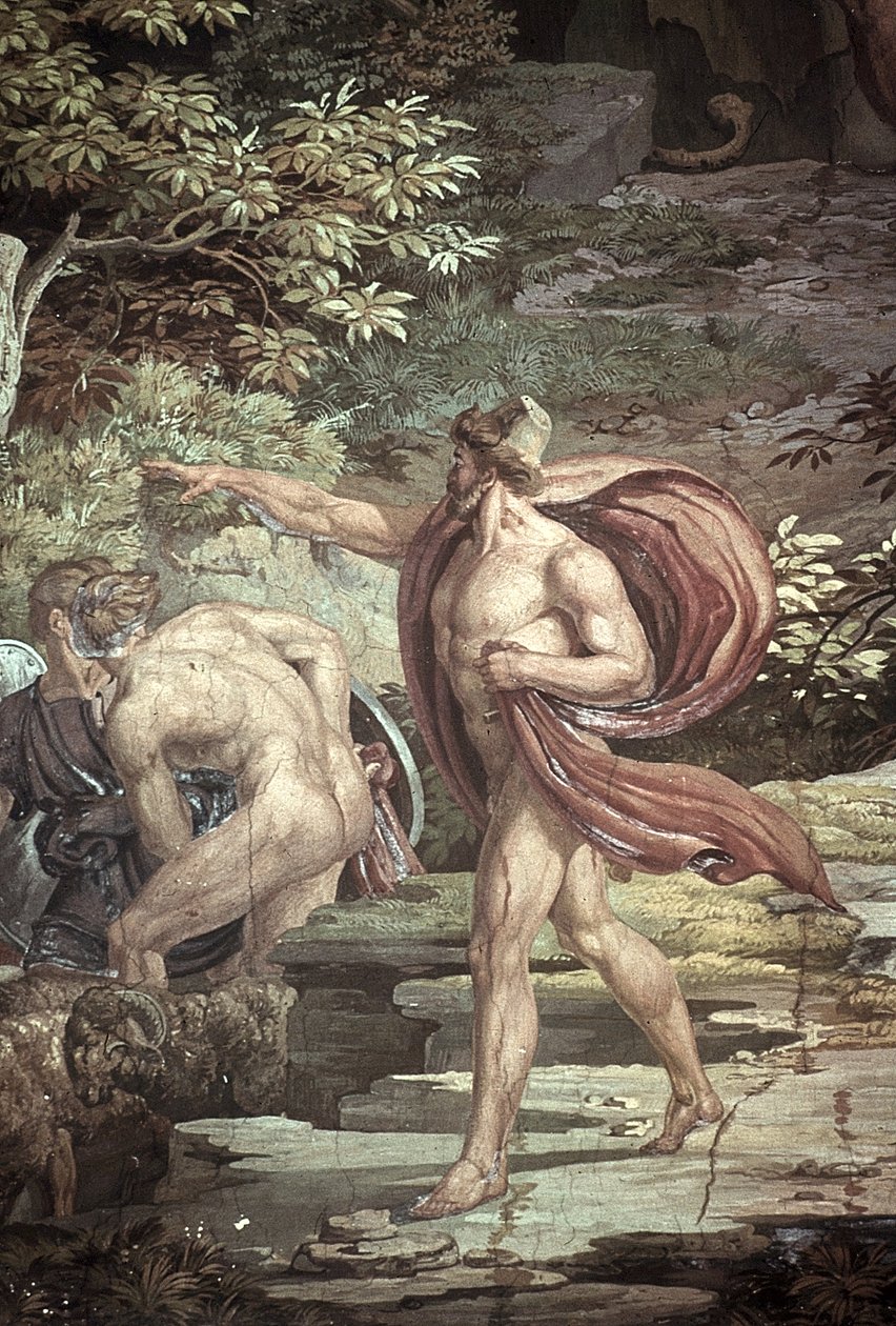 Flykten från den förblindade polyfemos grotta, scener från Odyssey av Friedrich the Elder Preller