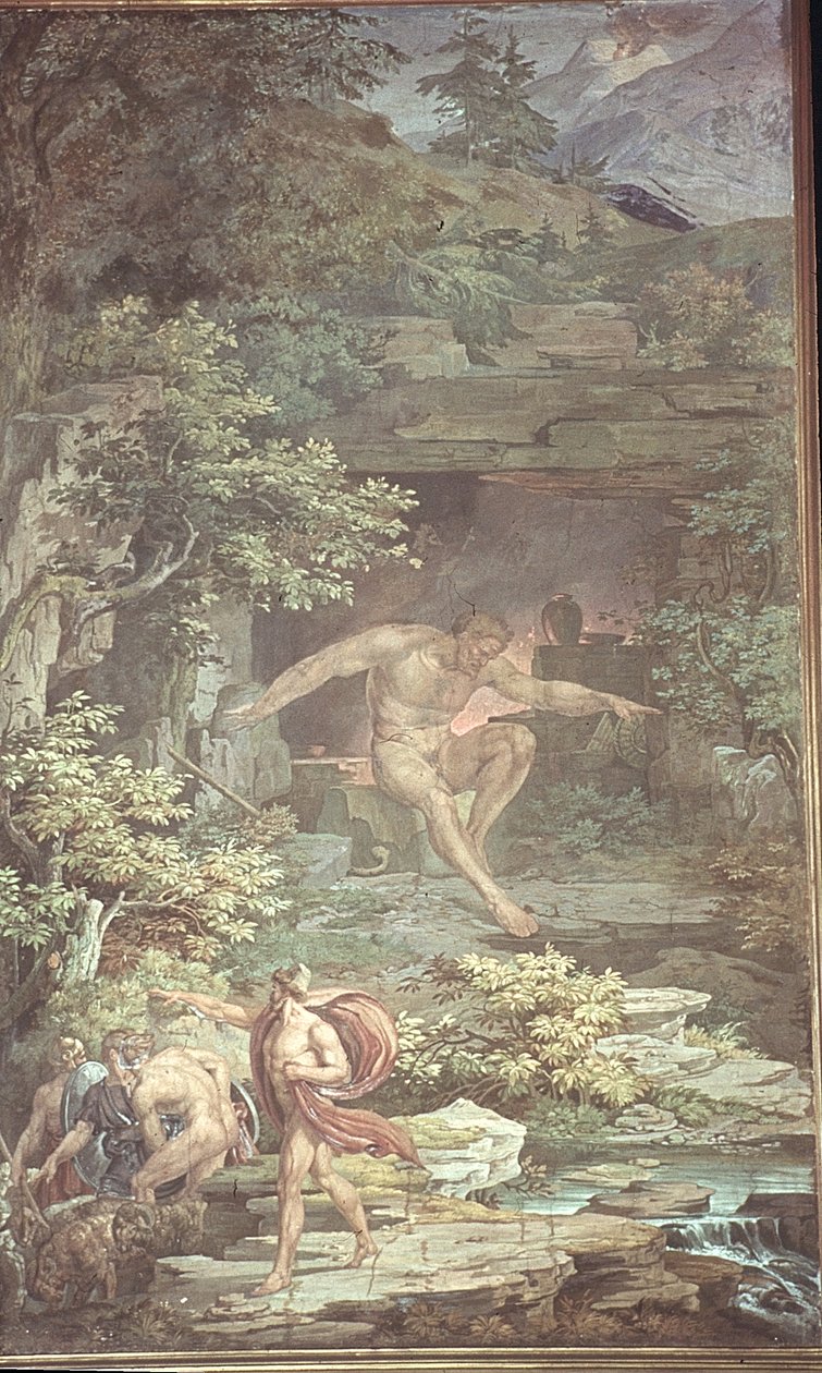 Flykten från den förblindade polyfemos grotta, scener från Odyssey av Friedrich the Elder Preller