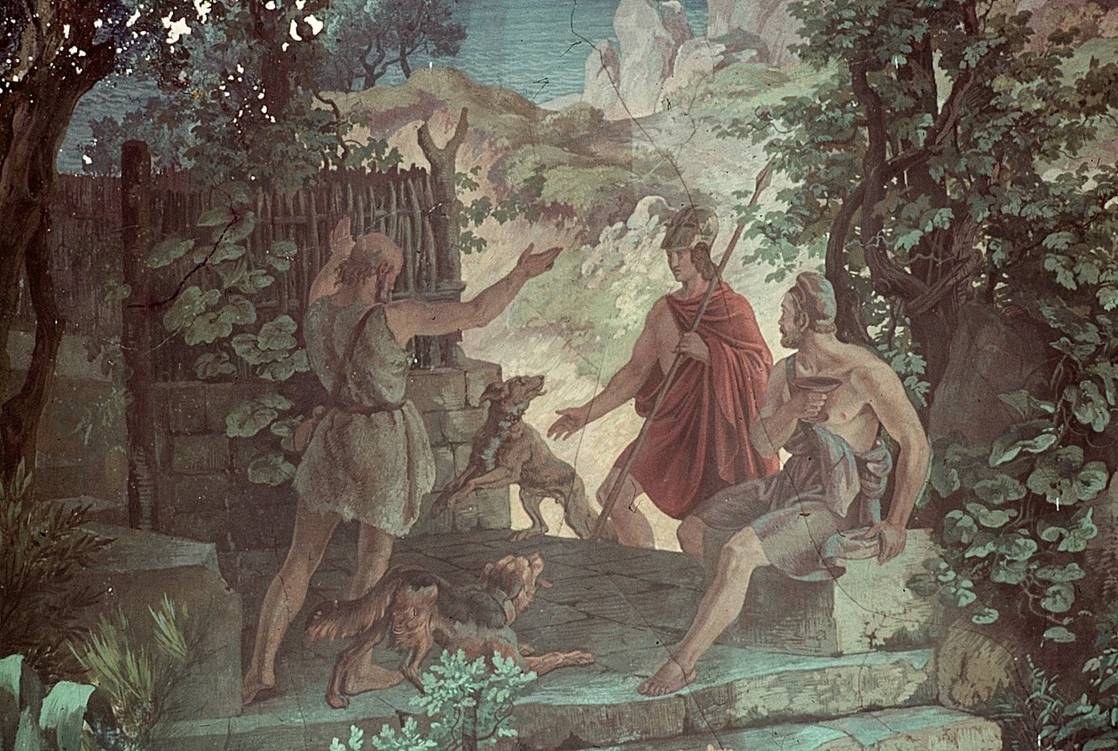 Odysseus hos svinhjorden Eumaeus, Scener från Odysséen av Friedrich the Elder Preller