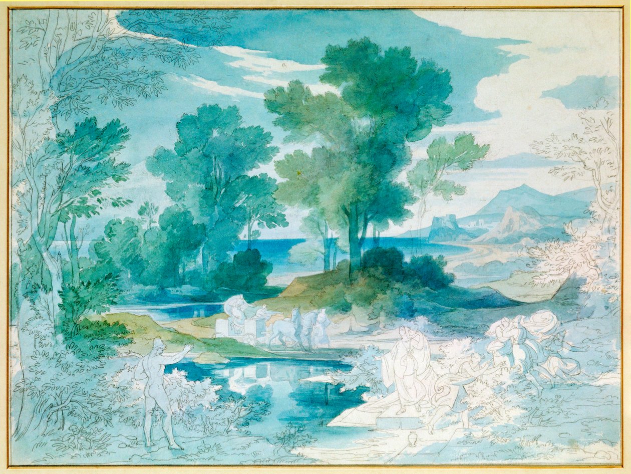 Odysseus och Nausicaa (akvarell) av Friedrich the Elder Preller