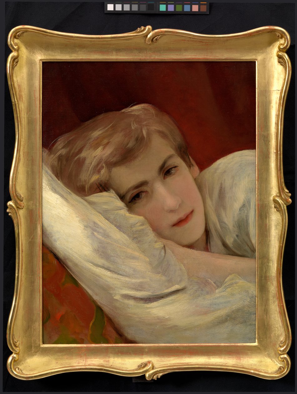 Friedrich (Fritz) Amerling på sjukbädden (konstnärens son) av Friedrich von Amerling