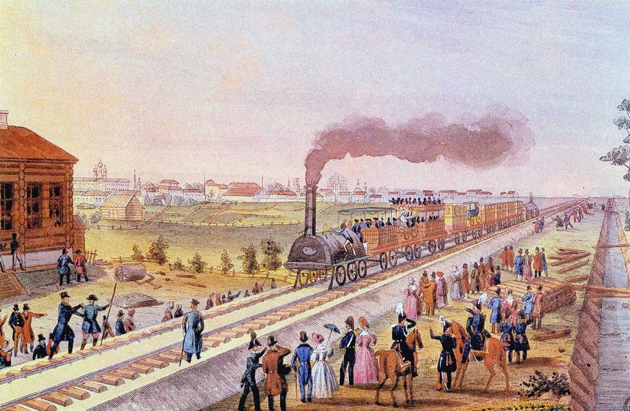Ankomst av det första tåget från St. Petersburg till Tsarskoye Selo den 30 oktober 1837, 1837 av Friedrich von Martens
