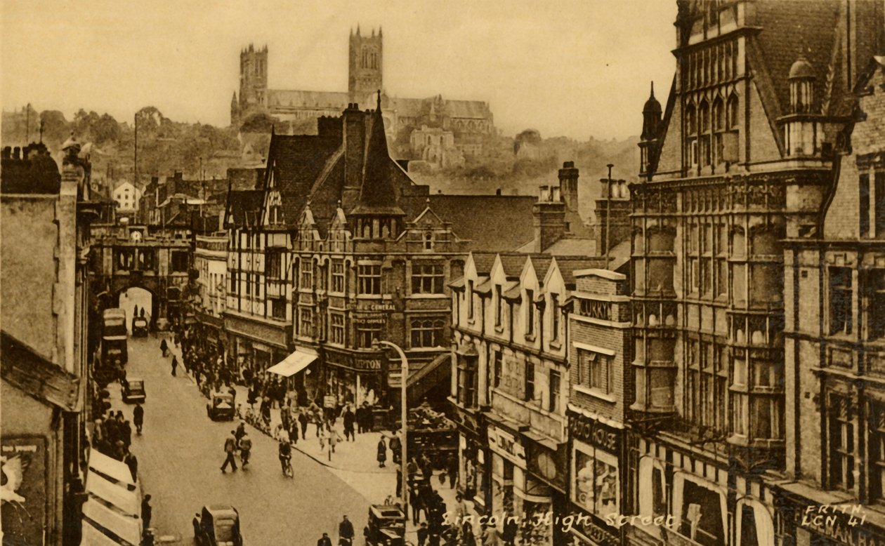 Lincoln High Street, sent 1800-tidigt 1900-tal. av Frith and Co