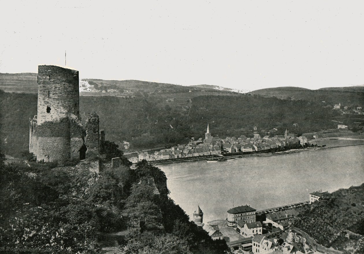 Katz med utsikt över Rhen, St Goarshausen, Tyskland, 1895. av Frith and Co