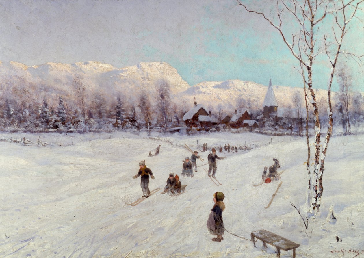 Norsk kälkåkningsscen, 1875 av Frithjof Smith Hald