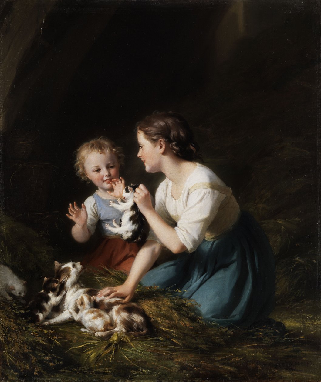 Kinder mit Kätzchen av Fritz Zuber Buhler