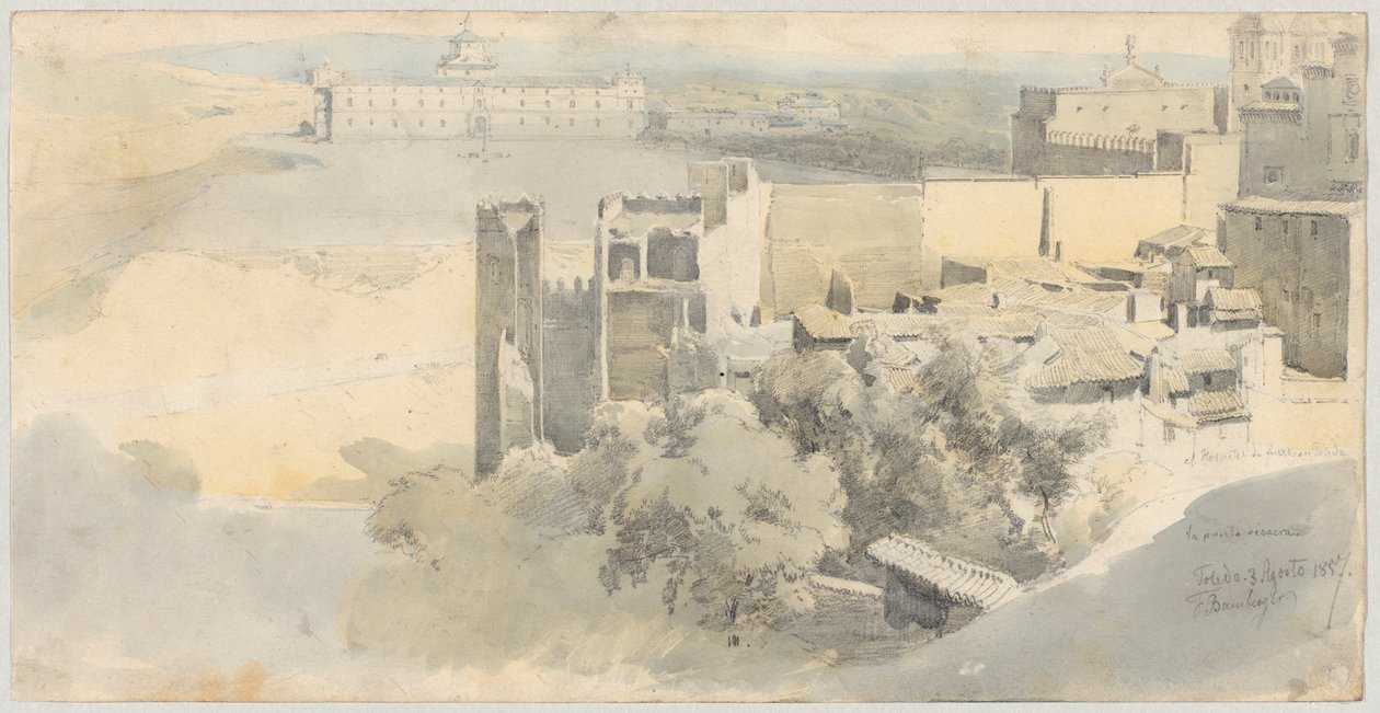 Toledo med utsikt över Alcazar av Fritz (Friedrich) Bamberger