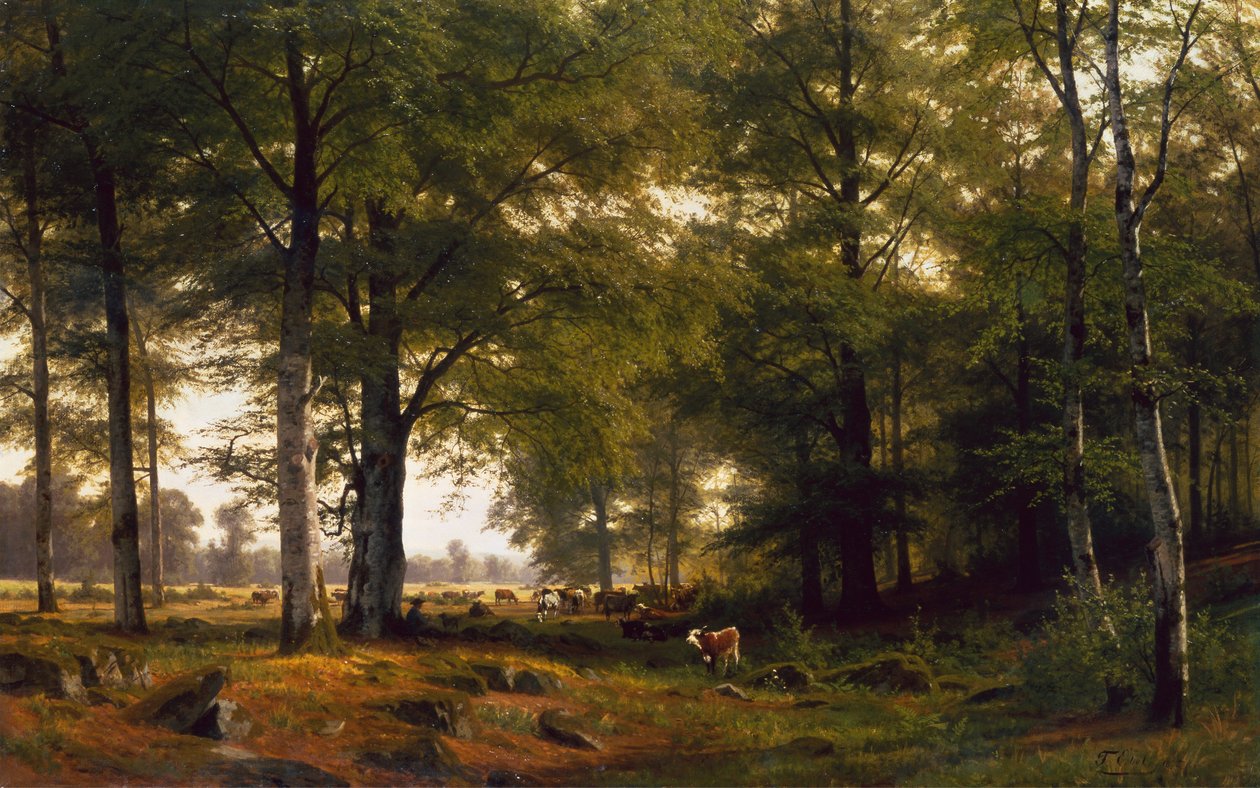 Ett skogslandskap med en koherde av Fritz Carl Werner Ebel