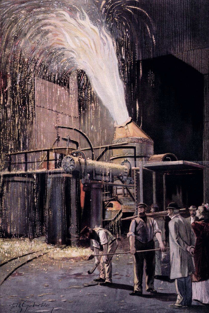 Bessemerprocessen för massproduktion av stål, utvecklad av Sir Henry Bessemer (1813-98) av Fritz Gehrke