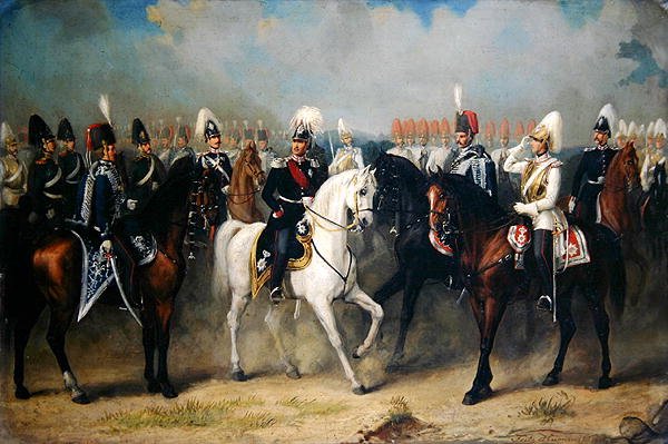 Kurfurst Friedrich Wilhelm I av Hessen-Kassel med sina officerare på parad av Fritz Hummel