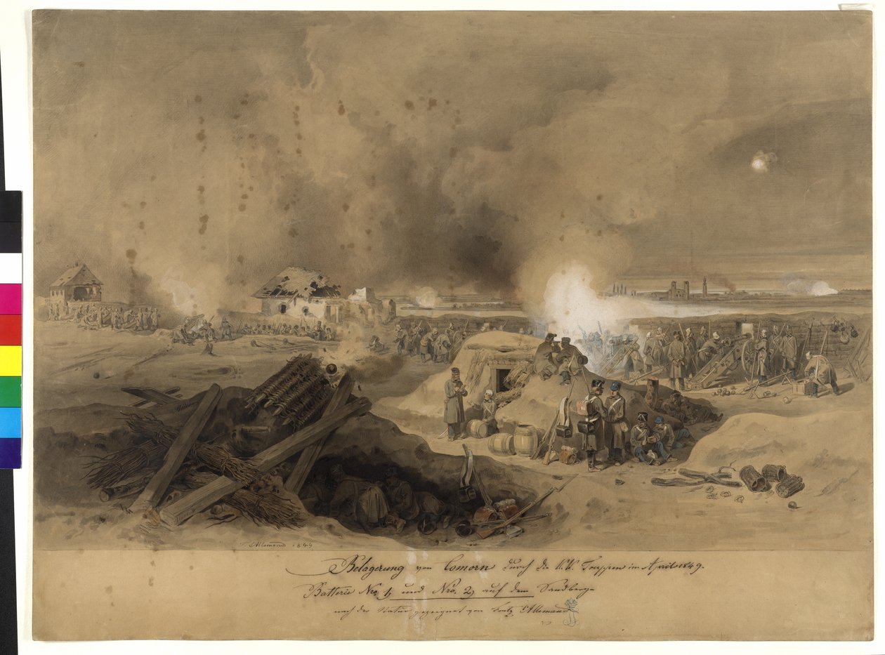 Komorns belägring av de k. k. trupperna i april 1849 (akvarell på papper) av Fritz L