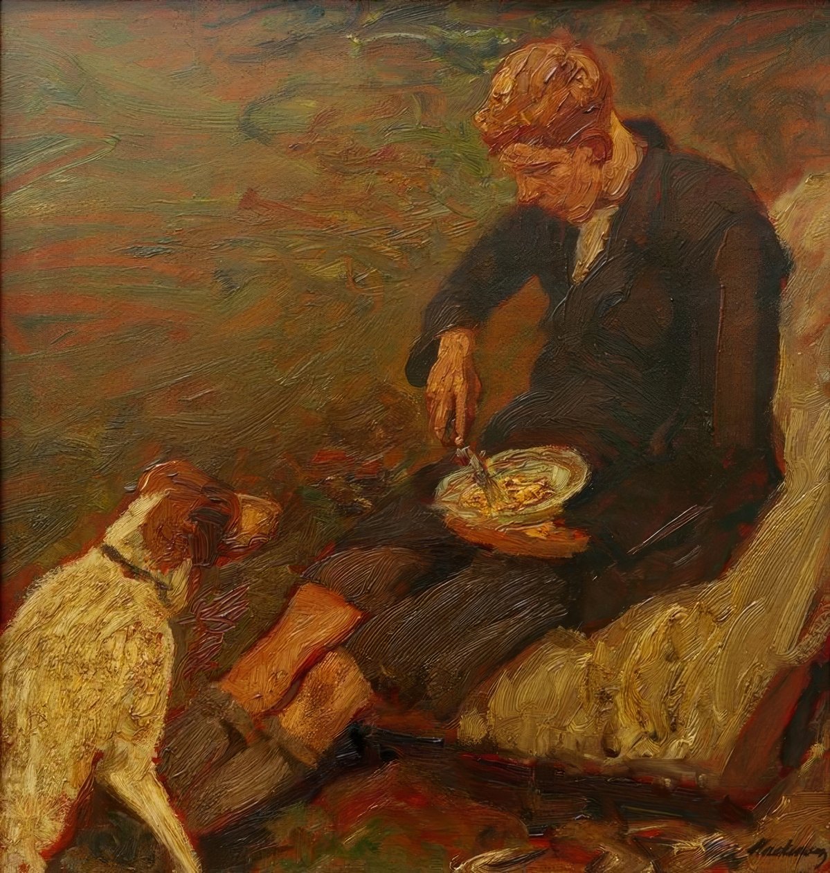 Pojke med hund av Fritz Mackensen