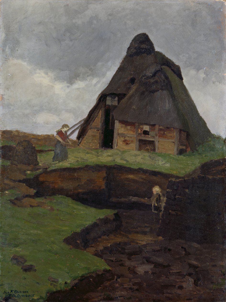 Myrstuga med barn av Fritz Overbeck