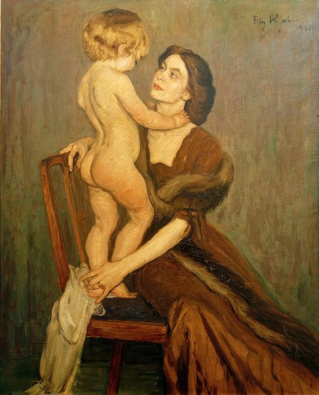 Dam med barn av Fritz Rhein