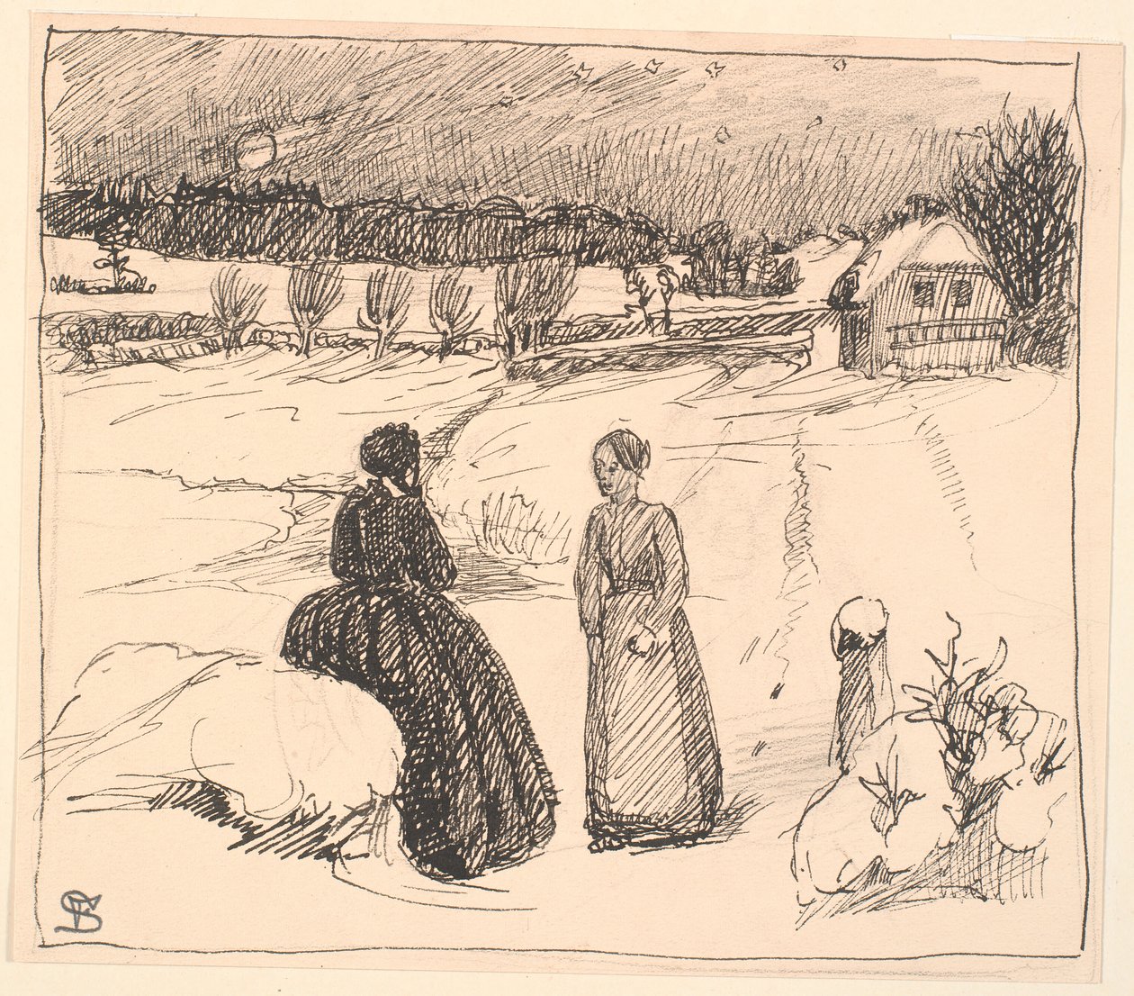 Där ute i snön satt en kvinna i långa svarta kläder... av Fritz Syberg