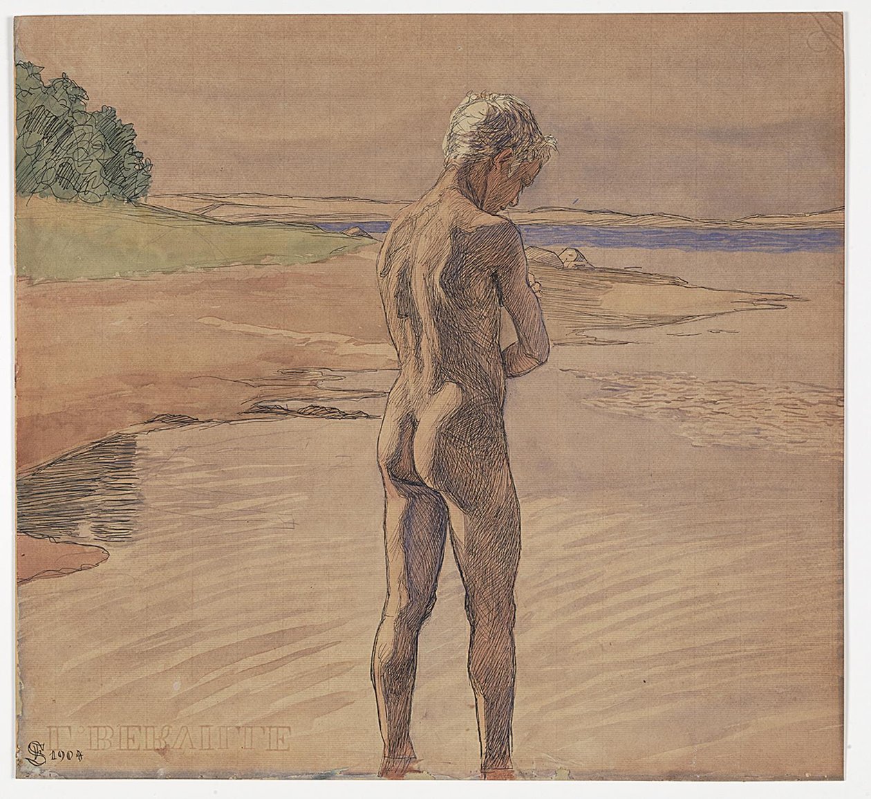 Hans stående i vattnet. Motiv från Fyns Hoved av Fritz Syberg