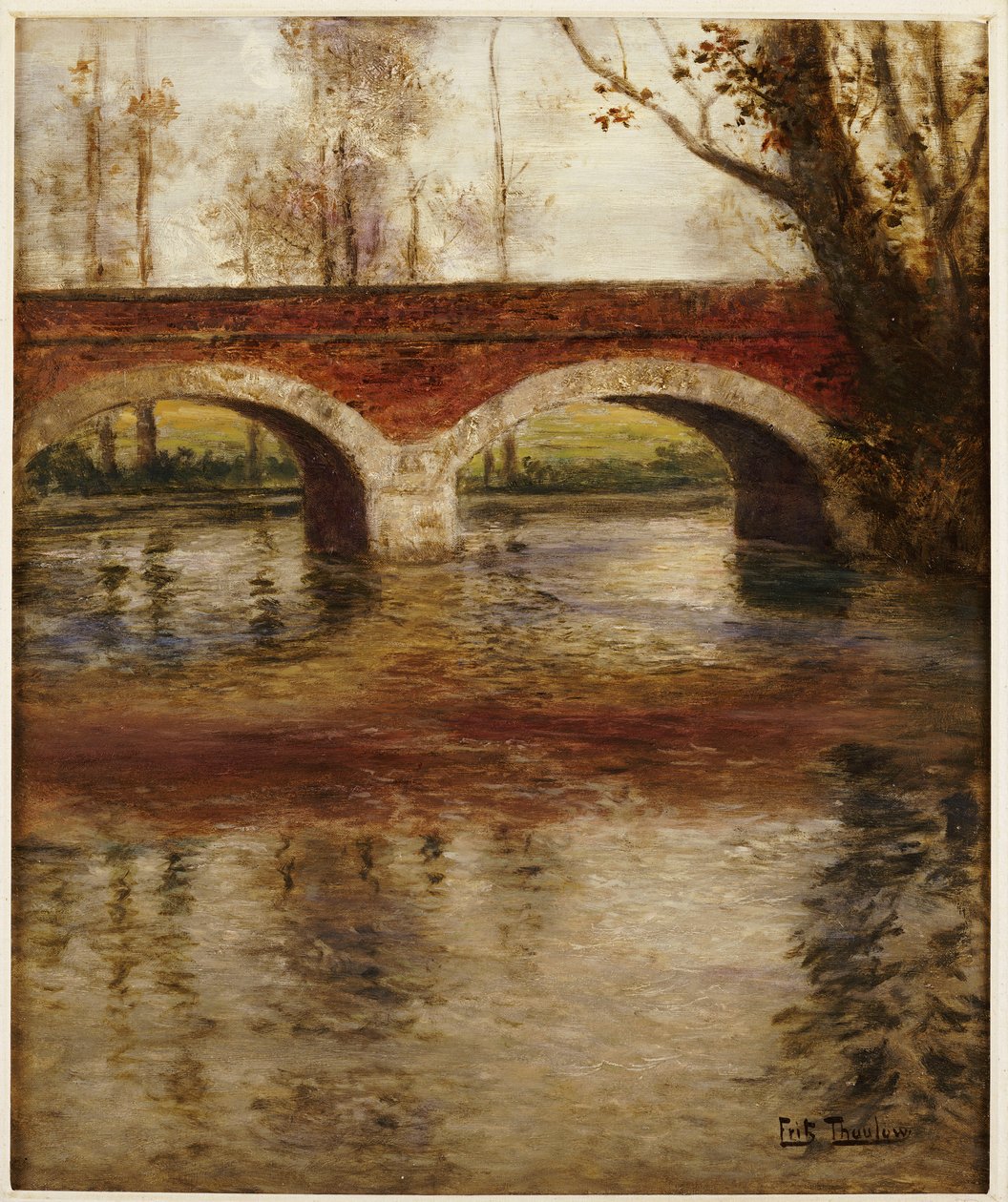 Ett flodlandskap med en bro av Frits Thaulow