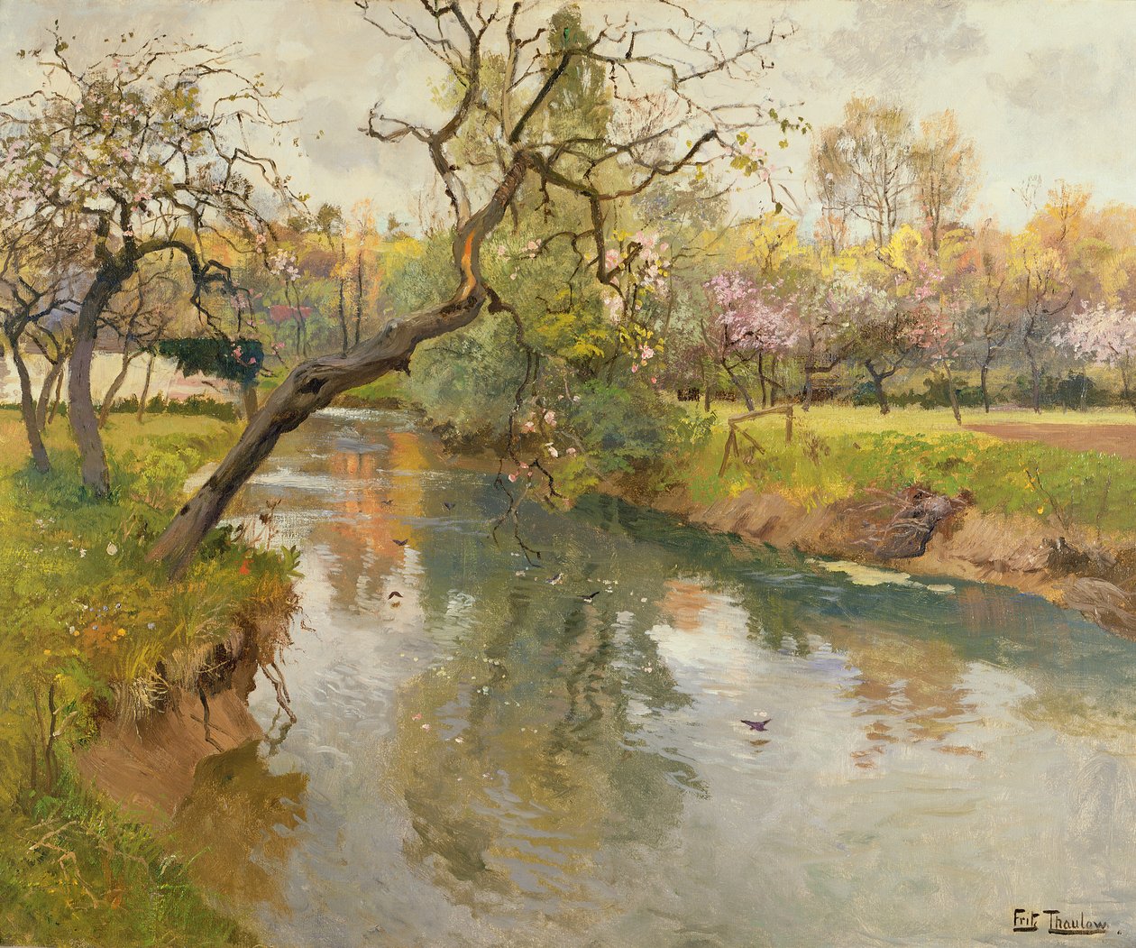 Franska flodlandskap med ett blommande träd av Frits Thaulow