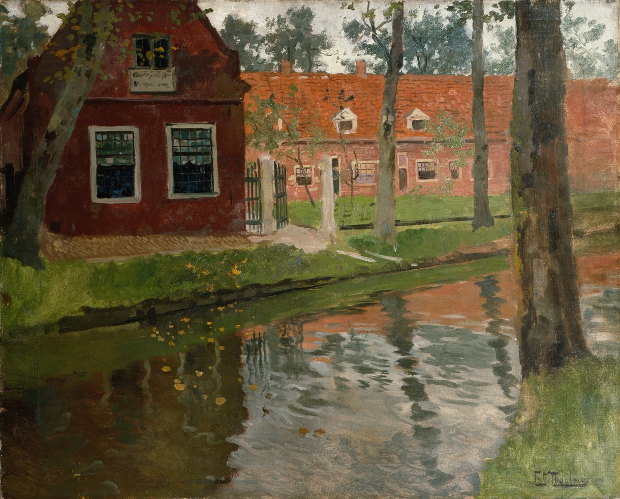 Från Vollendam, rött hus, vatten av Fritz Thaulow