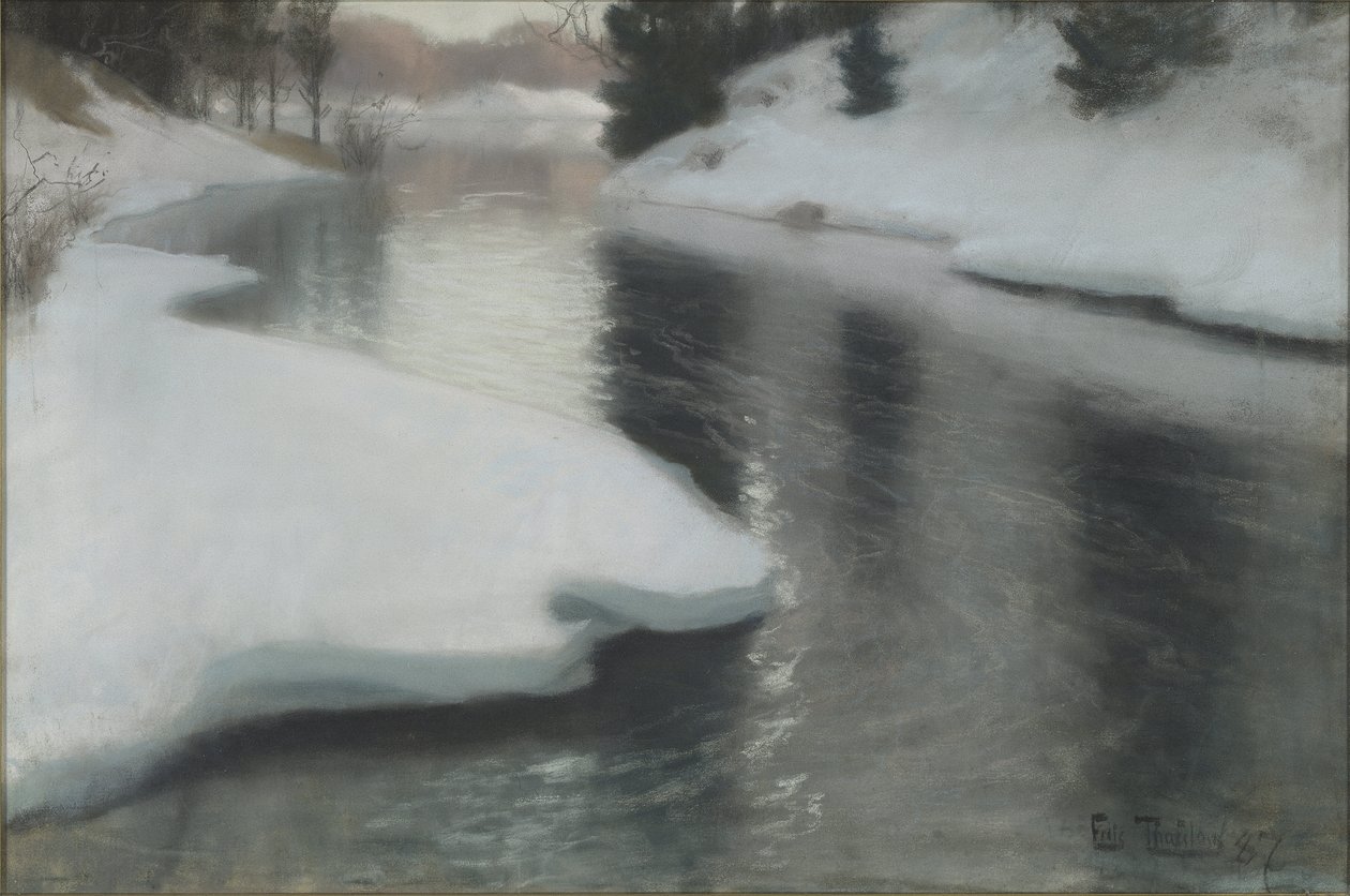 Spring Thaw, av Thaulov, Fritz (1847-1906). Pastell på duk av Frits Thaulow