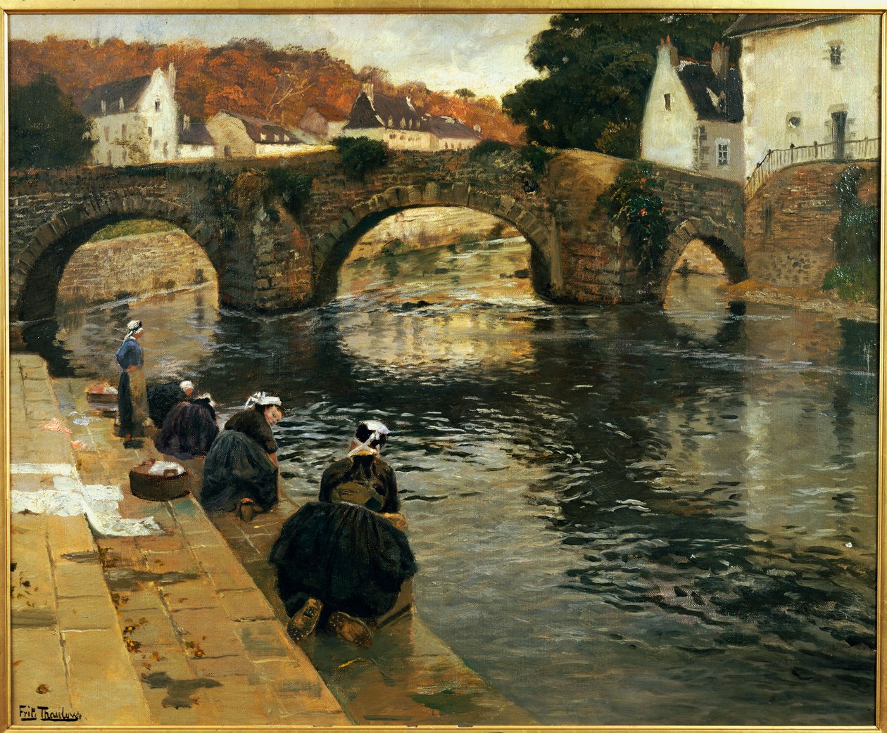 Tvättkvinnor på morgonen i Quimperle av Frits Thaulow