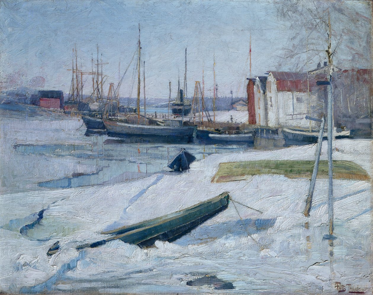 Vinter i hamnen, Oslofjorden av Fritz Thaulow