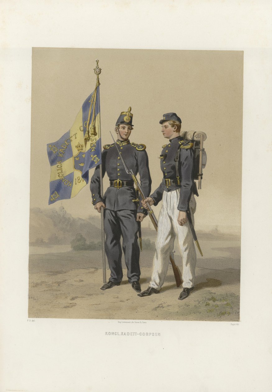 Illustrasjon hentet fra boken Svenska och norska arméerna, samt flottorna i deras nuvarande uniformering av Dardel, Fritz von og utgitt av Bonnier (se, 1863) av Fritz von Dardel