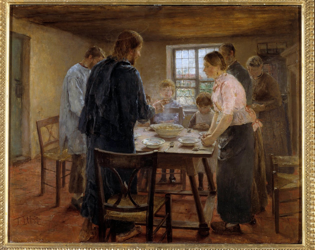 Kristus i bönderna Målning av Fritz von Uhde (1848-1911) 1887-1888 Sön. 0,5x0,6 m Paris, Musee d