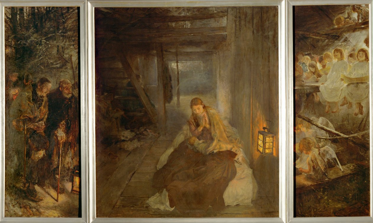 Den heliga natten. Den heliga natten. Triptyk, vänster av Fritz von Uhde