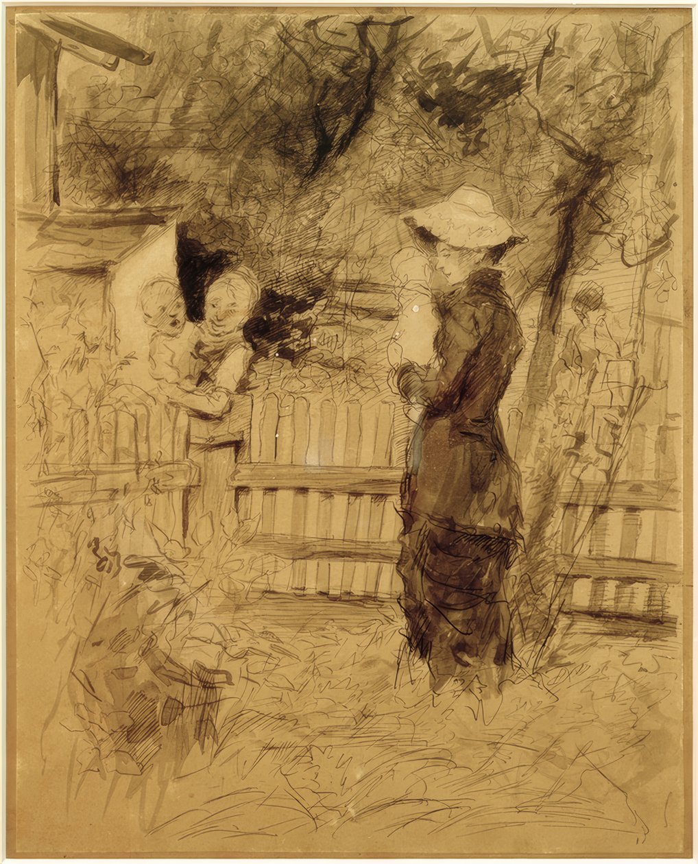 Kvinnor med barn i famnen i trädgården av Fritz von Uhde