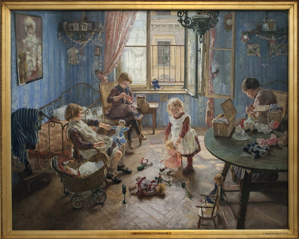 Dagis. Målning av Fritz von Uhde (1848-1911), olja på duk av Fritz von Uhde